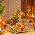 Decorative Deity Singhasan with Elephant Motifs, Chhatra and Red Seat (1 Pc)