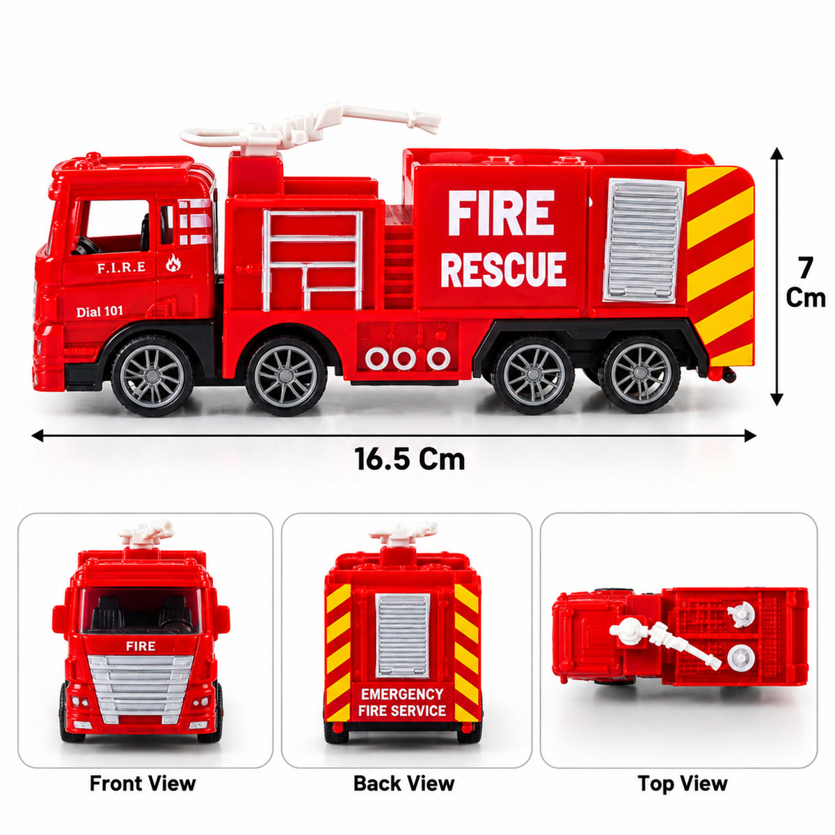 Pullback fire rescue truck toy 16.5 Cm length and 7 Cm height