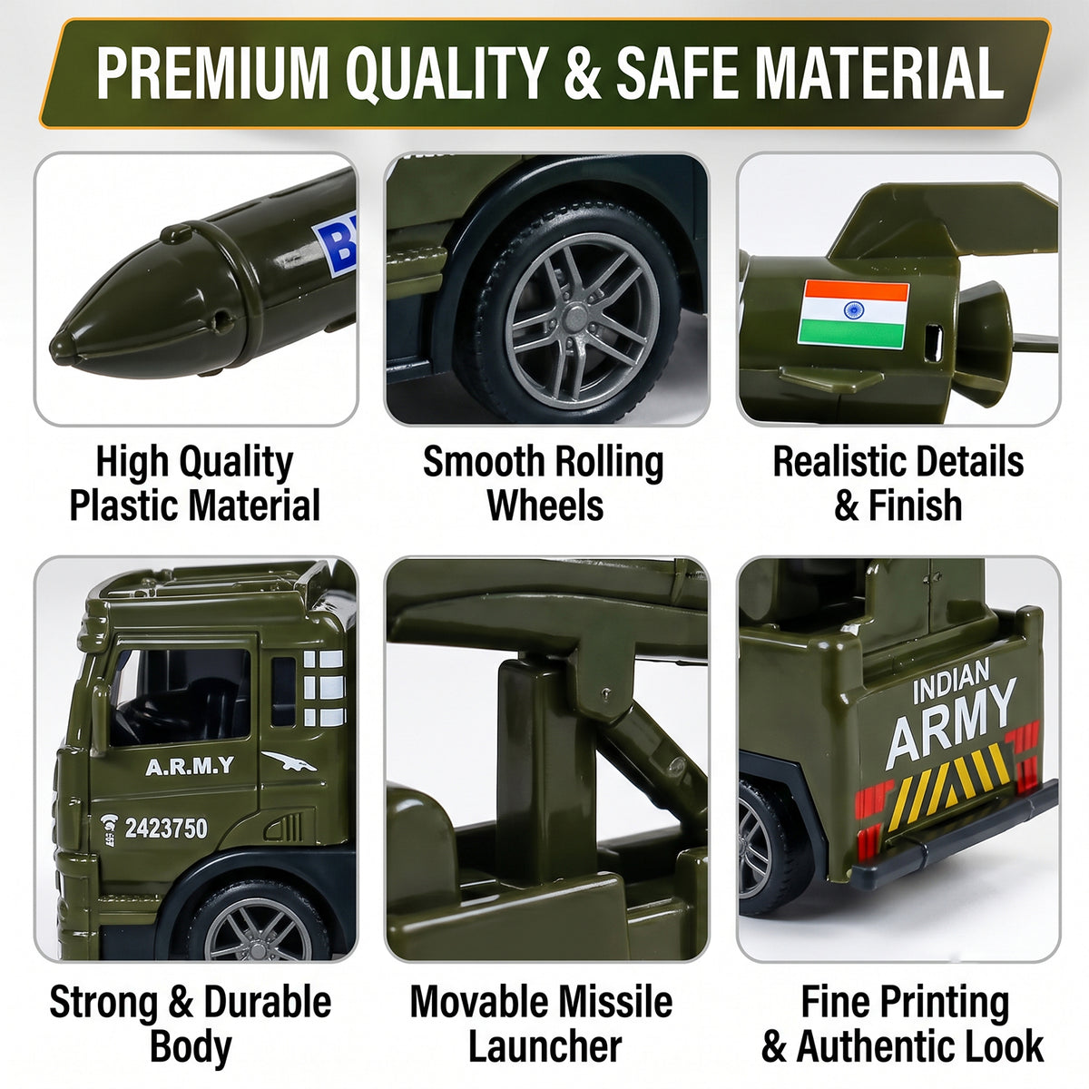 Pullback army truck toy with missile model 02