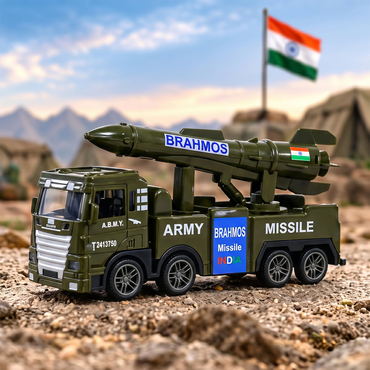 Pullback army truck toy with missile model 1