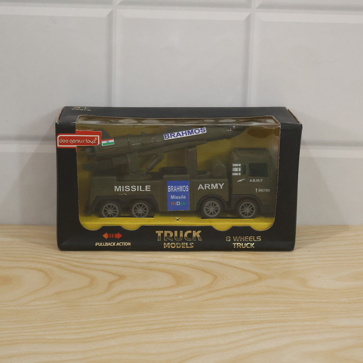 Pullback army truck toy with missile model actual product