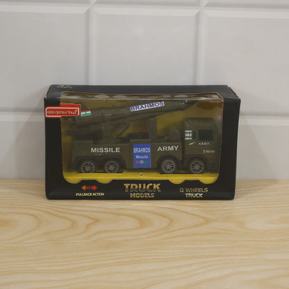 Pullback army truck toy with missile model actual product