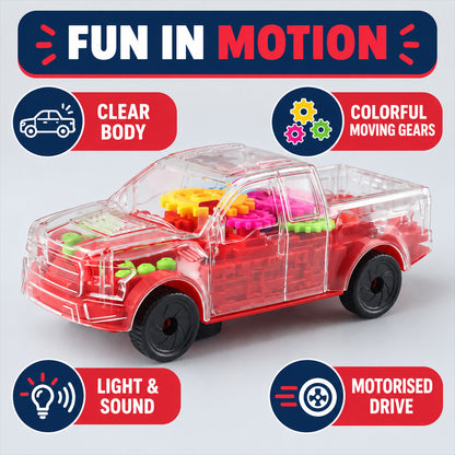 Transparent gear pickup toy car with lights and sound 03