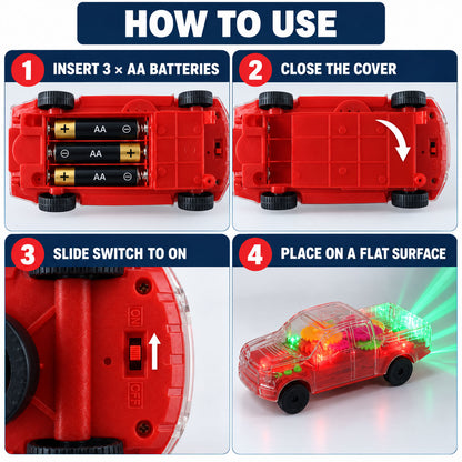 Transparent gear pickup toy car with lights and sound 06