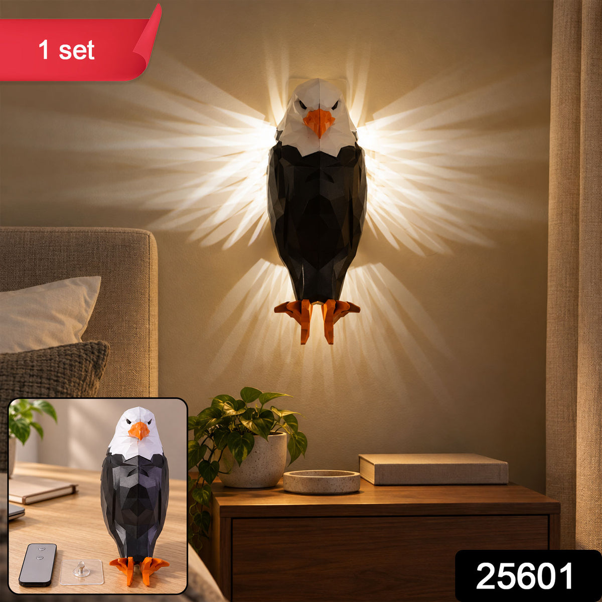 Eagle Shaped LED Ambient Wall Light with Remote and Magnetic Holder (1 Pc Set)