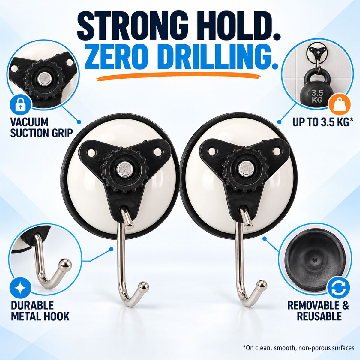 Suction cup snap wall hooks - suction mounting features