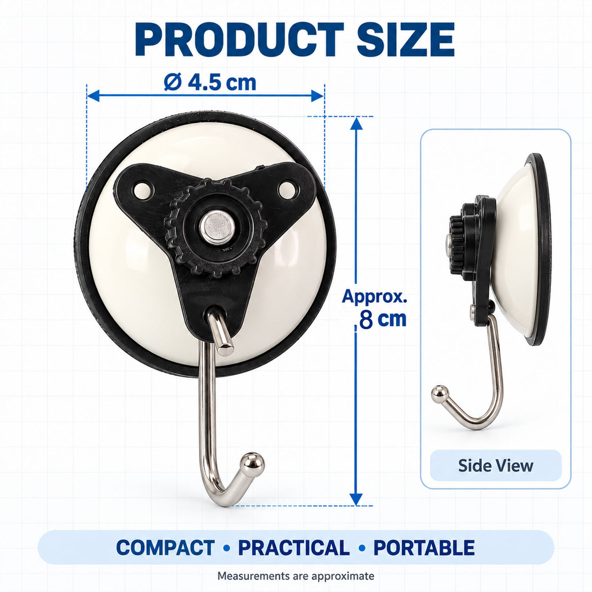 Suction cup snap wall hooks - dimensions