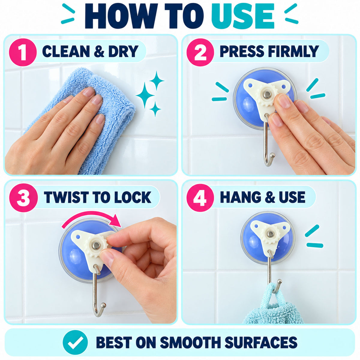 Suction cup snap wall hooks - product details 04