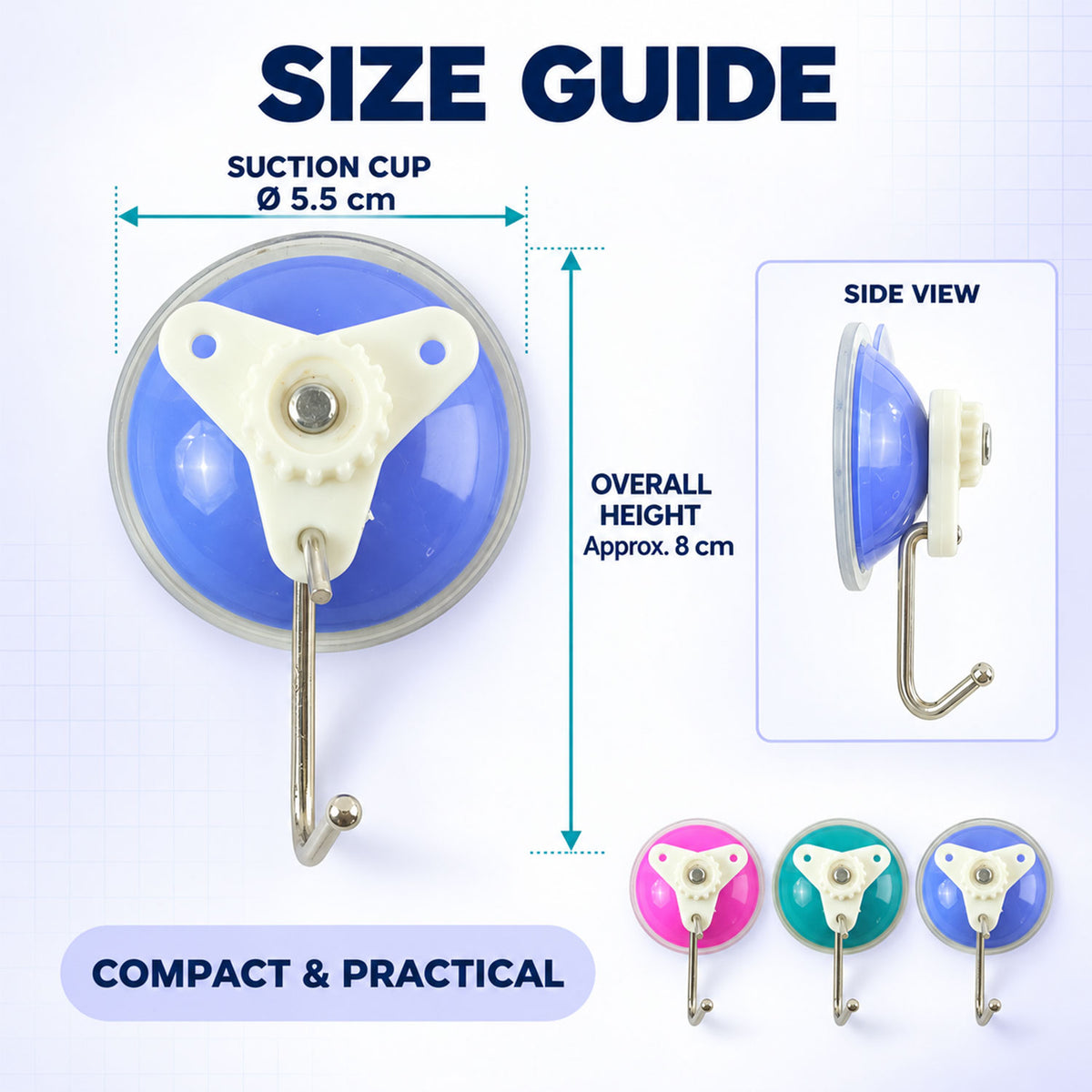 Suction cup snap wall hooks - dimensions