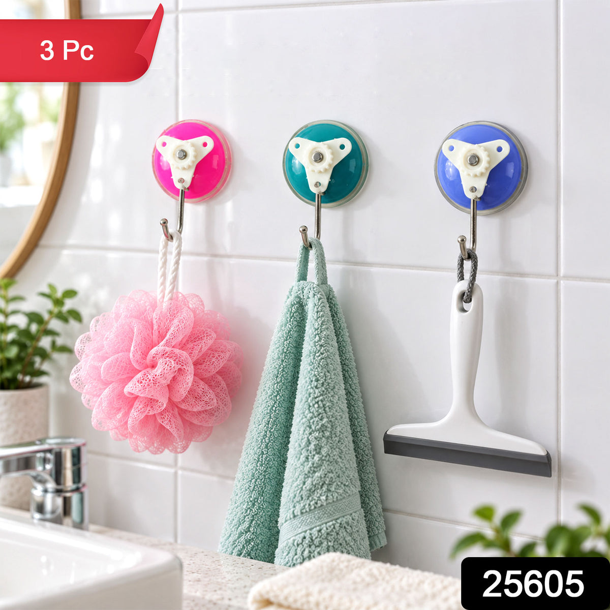 Suction cup snap wall hooks - SKU and 3 Pc set