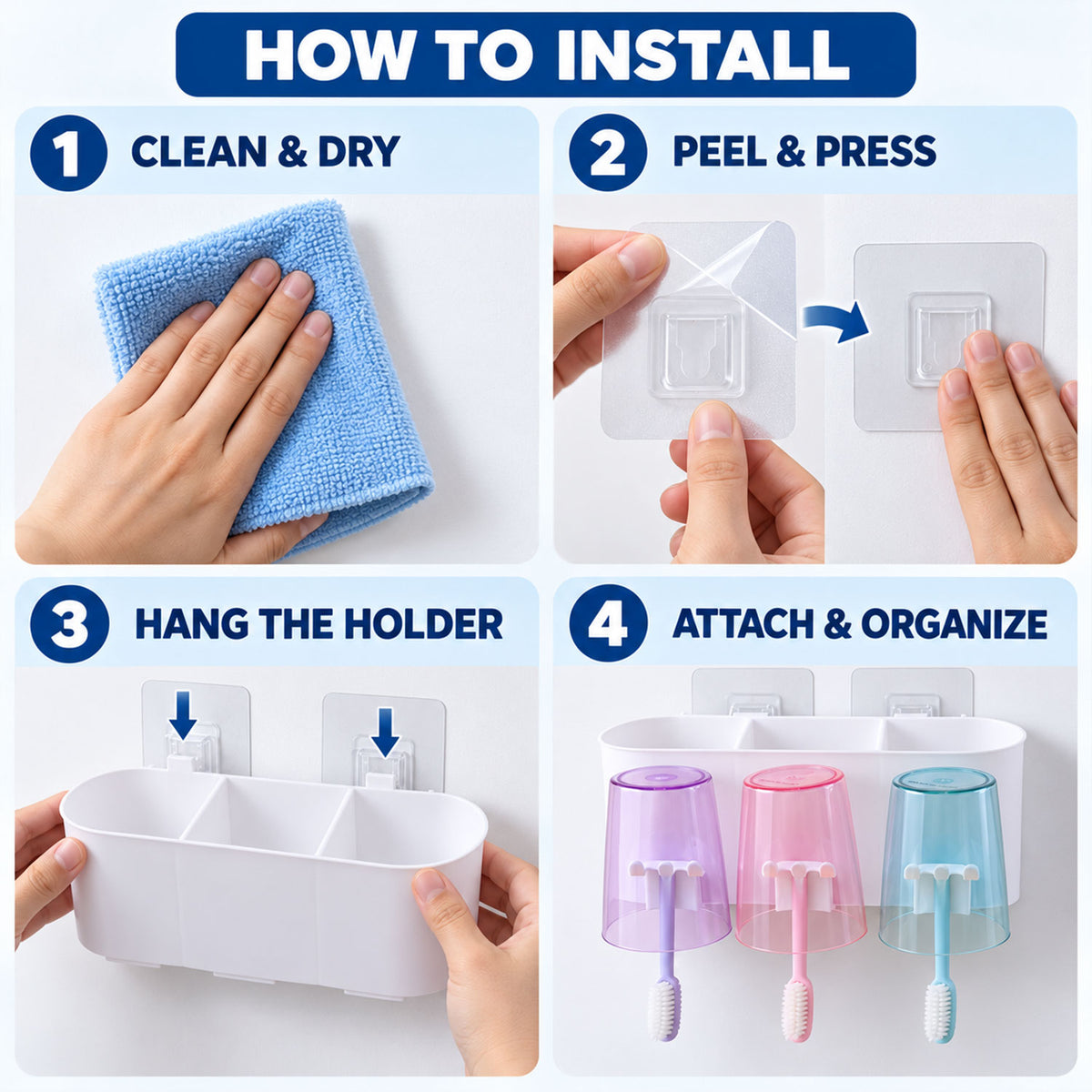 Wall mounted toothbrush holder with three cups - product view 8