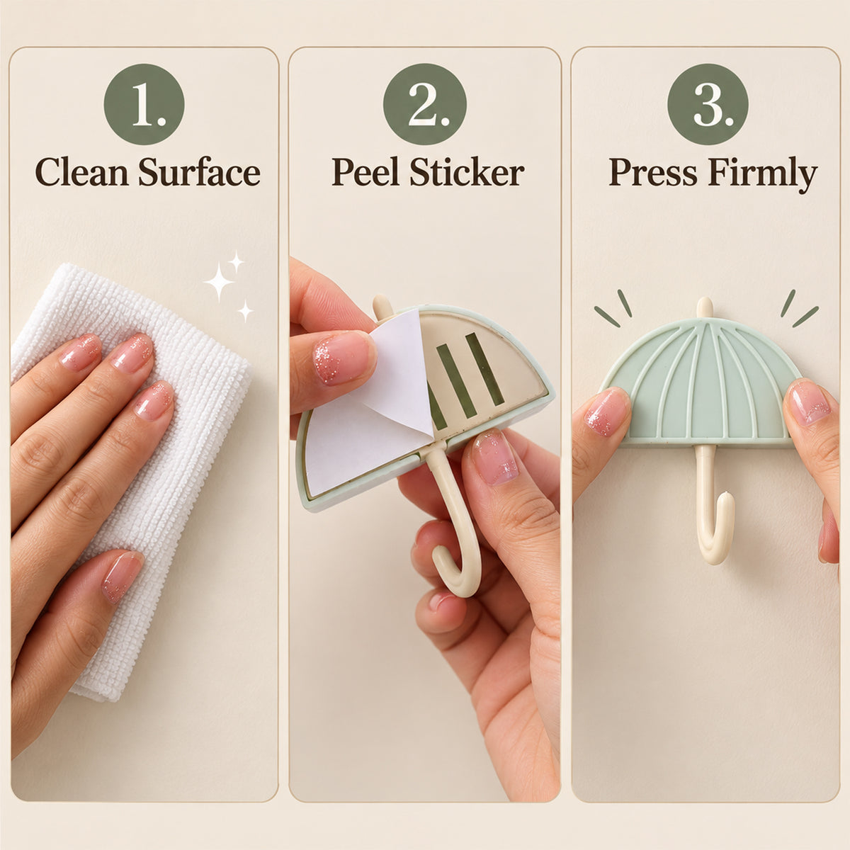 Umbrella design adhesive wall hook view 04