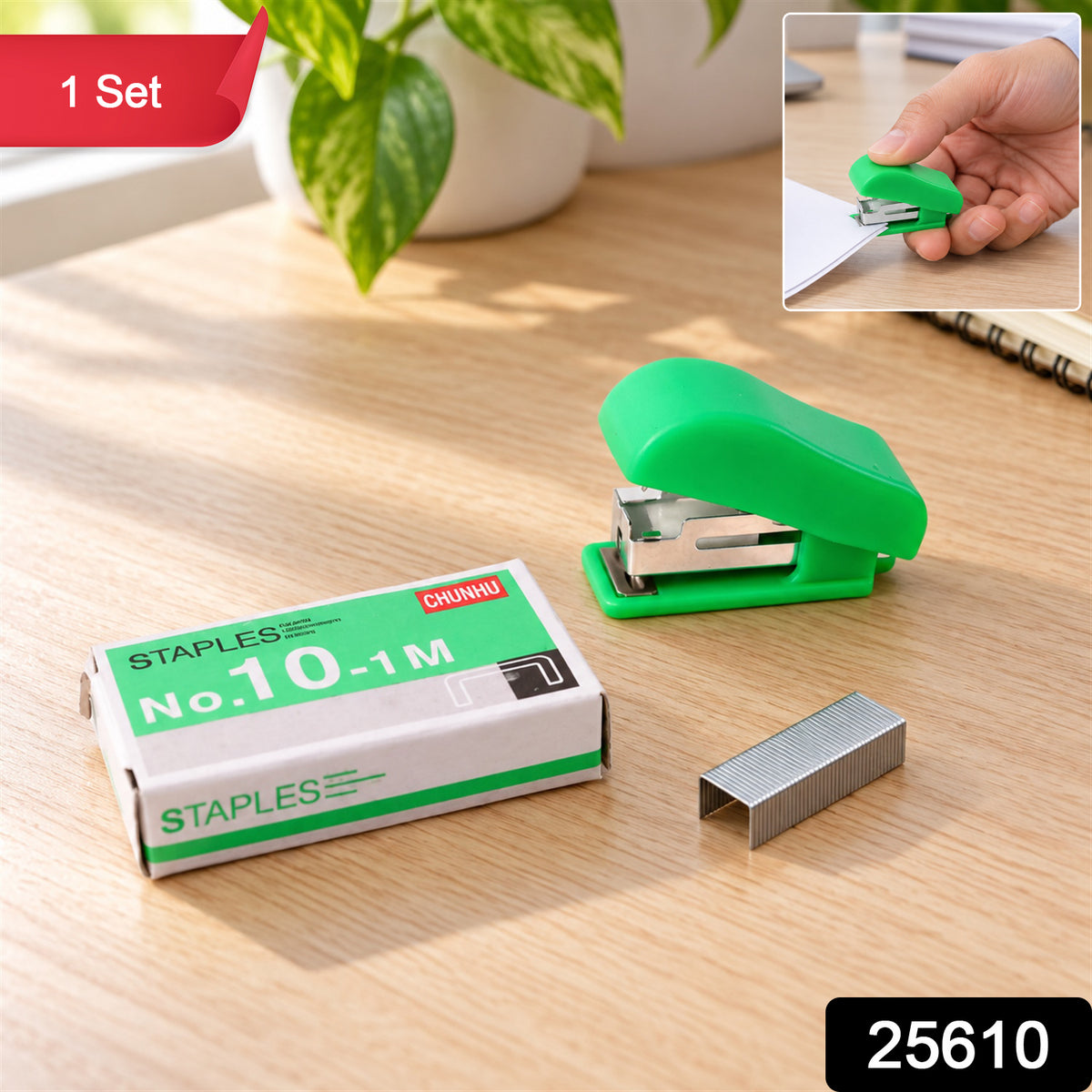 Mini Stapler with No. 10 Staples for Office School and Daily Paperwork (1 Set)