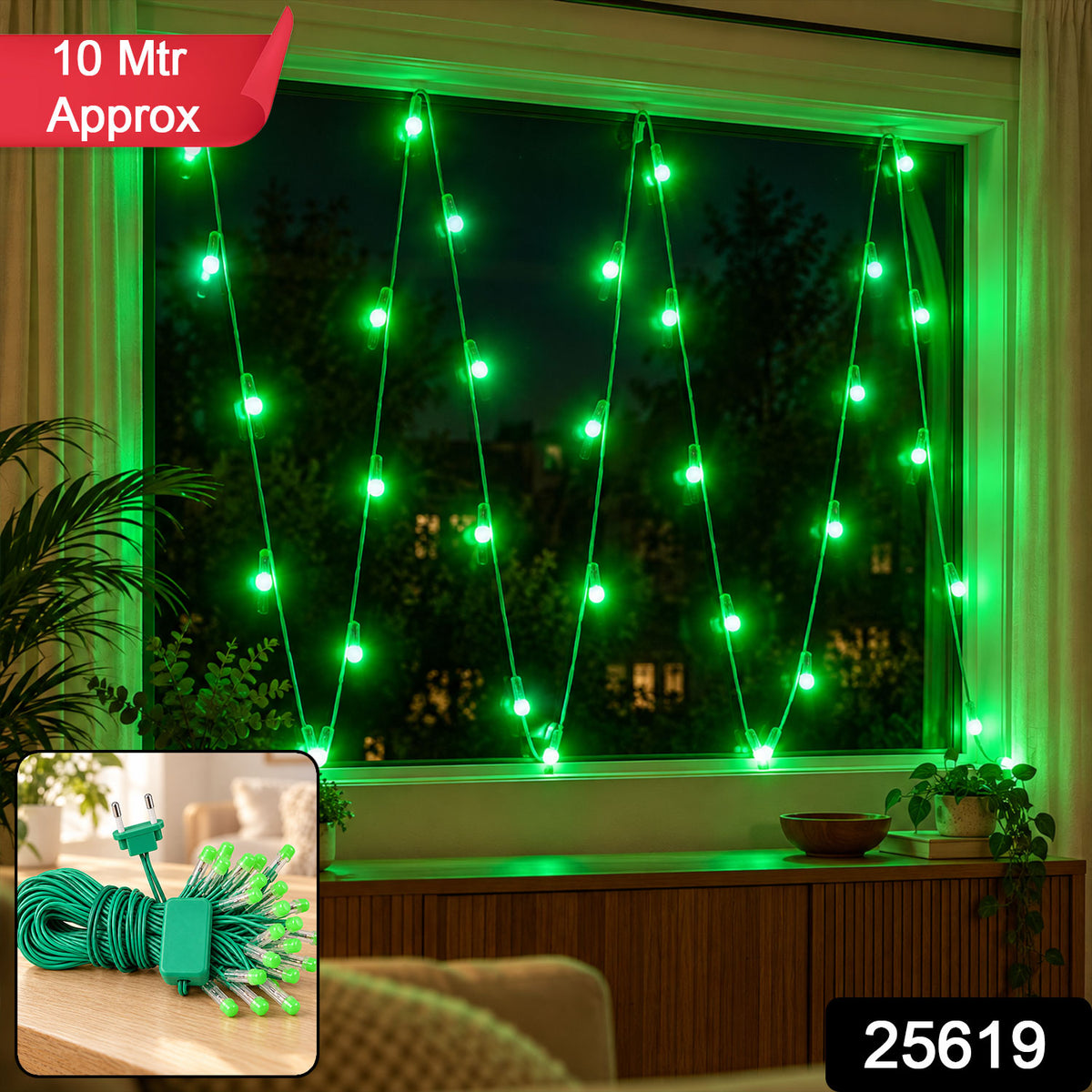 Green LED string lights - SKU and approximate length