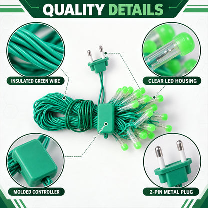 Green LED string lights - wire and plug details