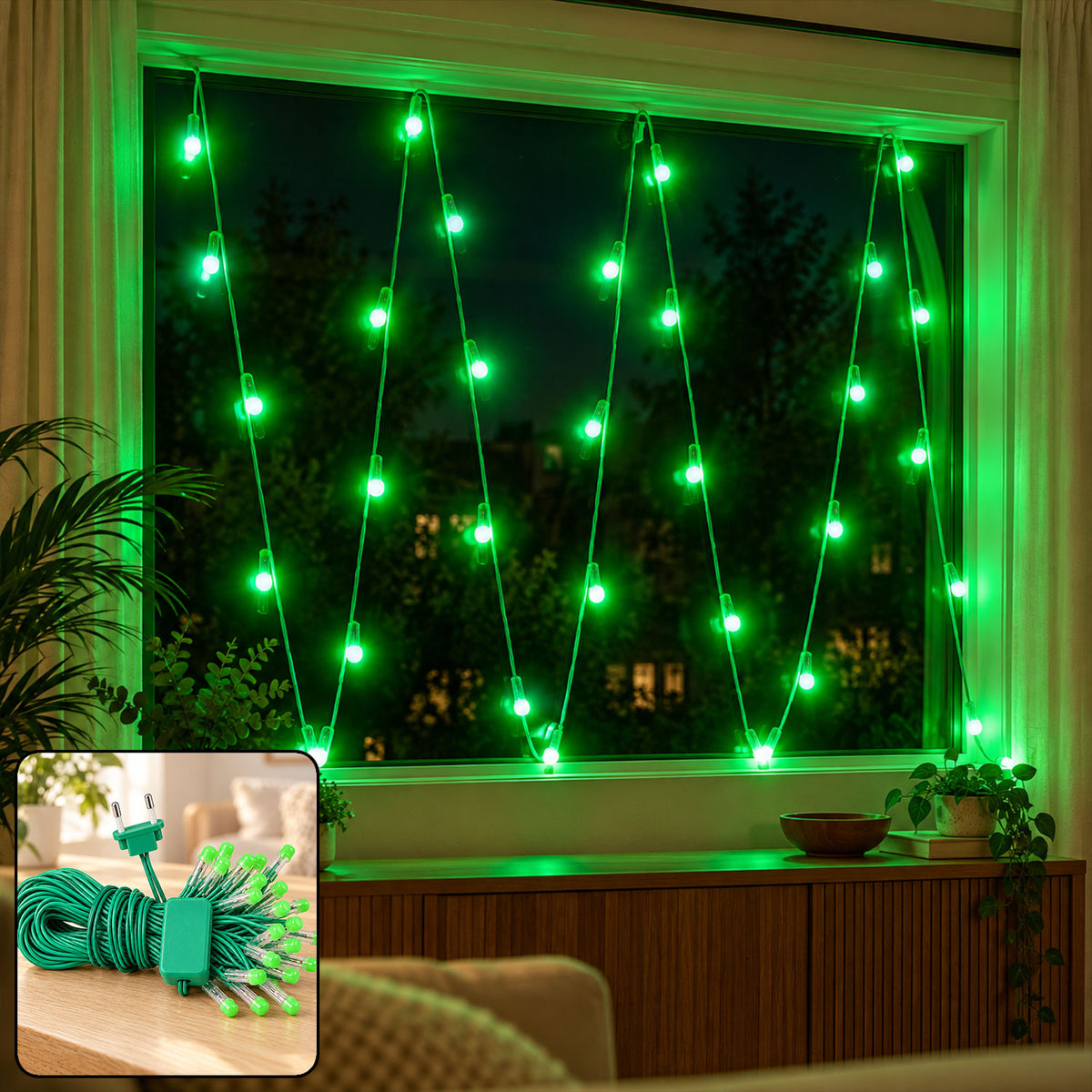 Green LED string lights - product inset
