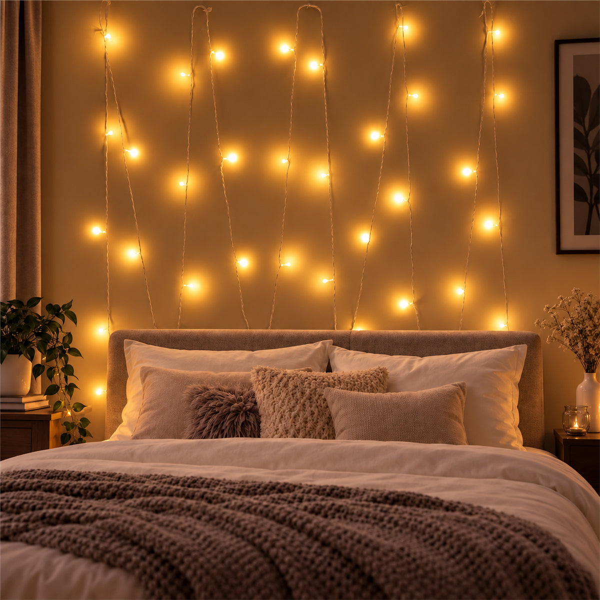 Yellow string lights plug detail