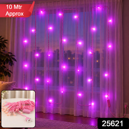 Pink wire LED curtain string lights - SKU and approximate length