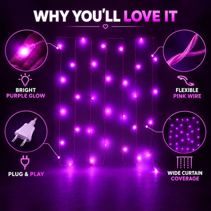 Pink wire LED curtain string lights - decorative features