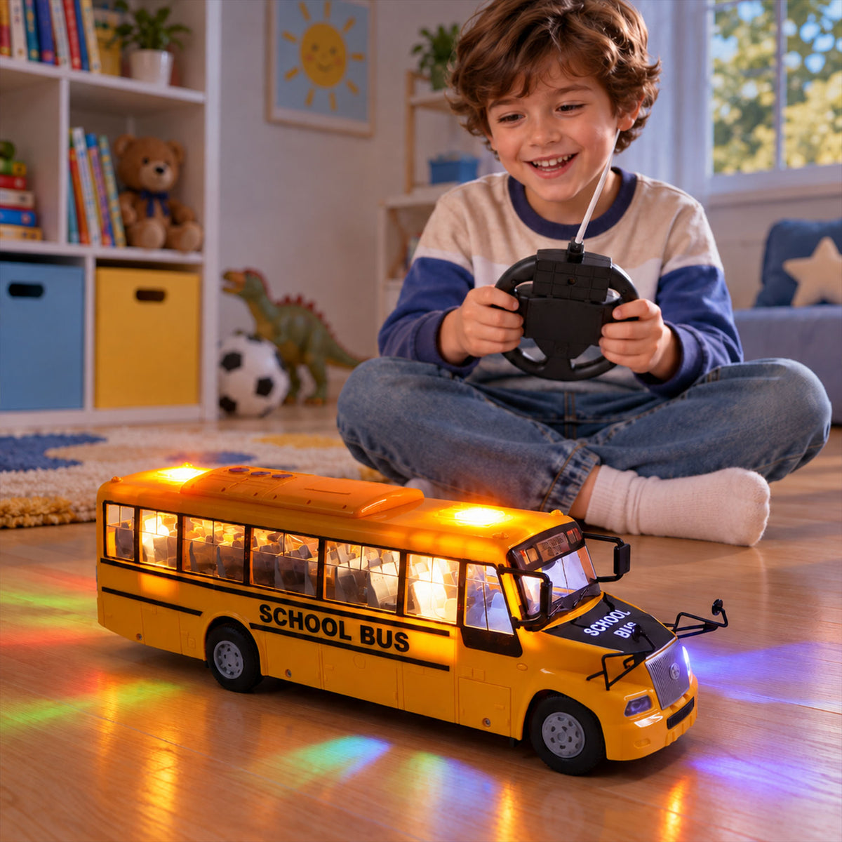 Remote control school bus toy with lights and music