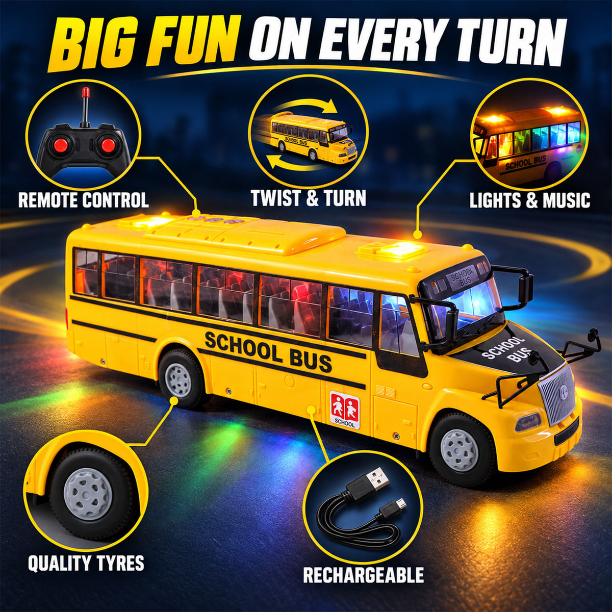 Remote control school bus toy - product view 3