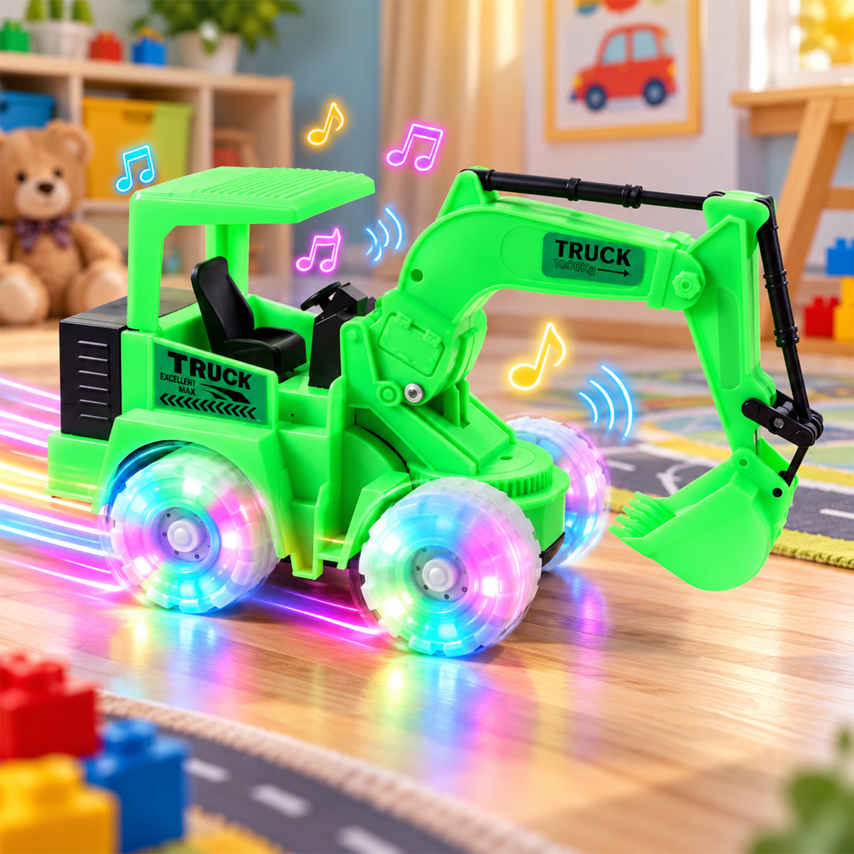 Musical excavator truck toy with RGB lights - product view 4