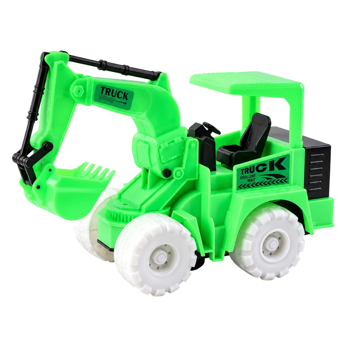 Musical excavator truck toy with RGB lights - white background