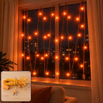 Orange LED curtain string lights - product inset