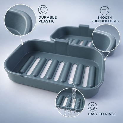 Wall mounted draining soap dish set - plastic construction