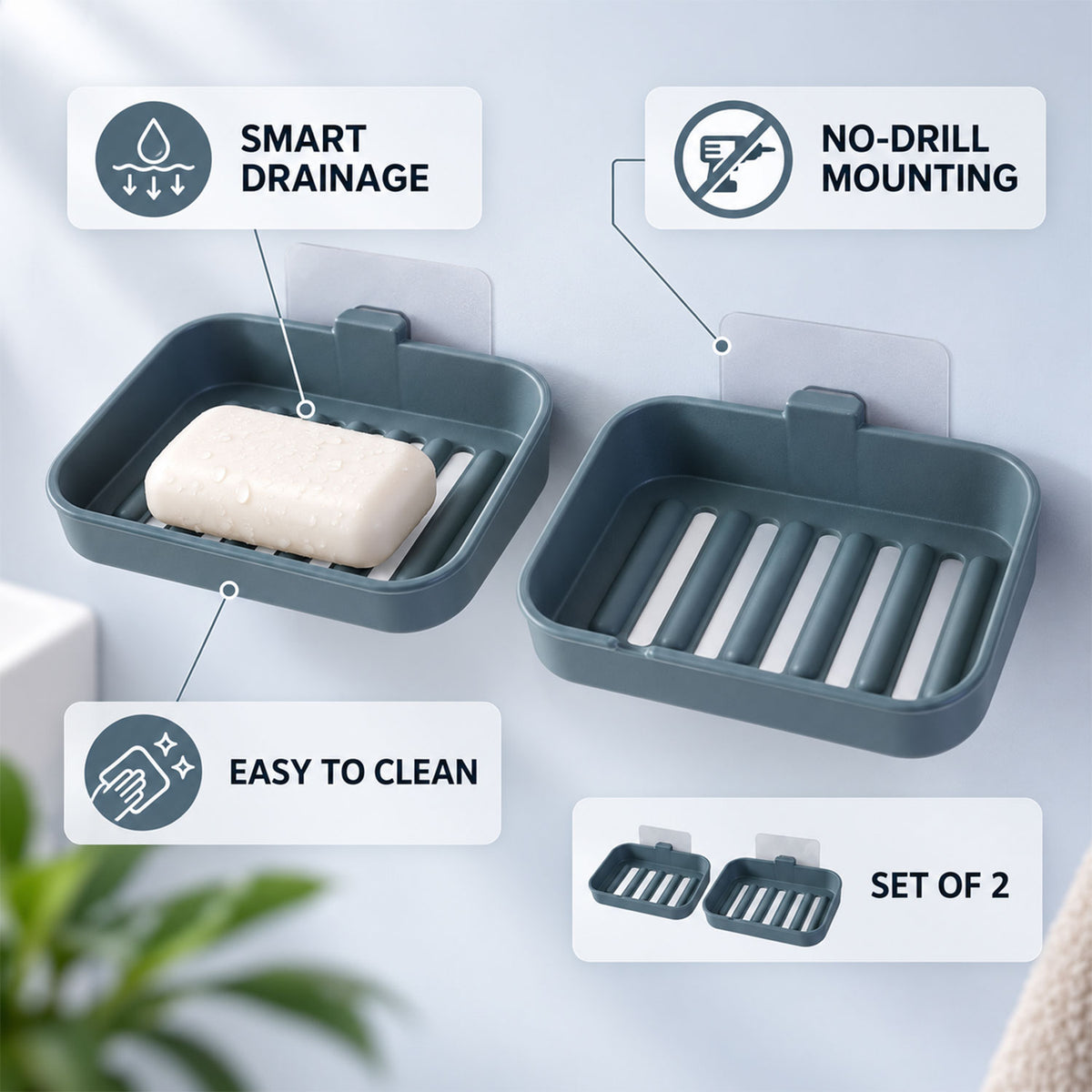 Wall mounted draining soap dish set - bathroom features