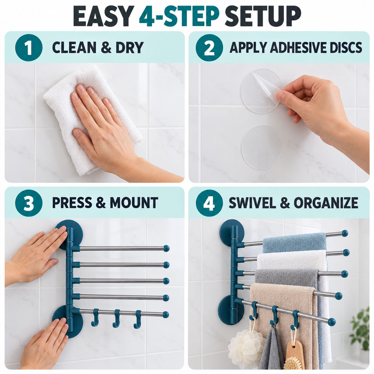 Five arm swivel towel and pant rack - mounting guide
