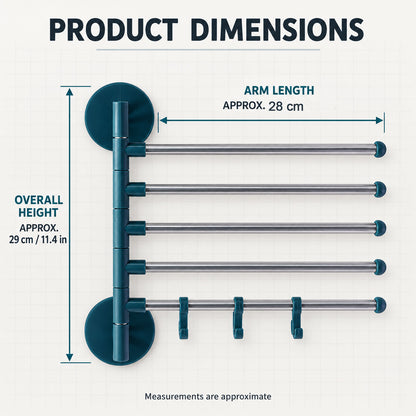 Five arm swivel towel and pant rack - dimensions