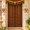 Wooden Elephant Shubh Labh Wall Hanging with Bead Tassels for Door and Festive Decor (2 Pc Set)
