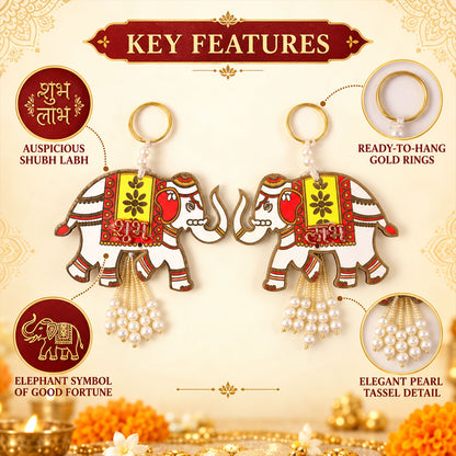 Wooden elephant Shubh Labh wall hanging set - design features