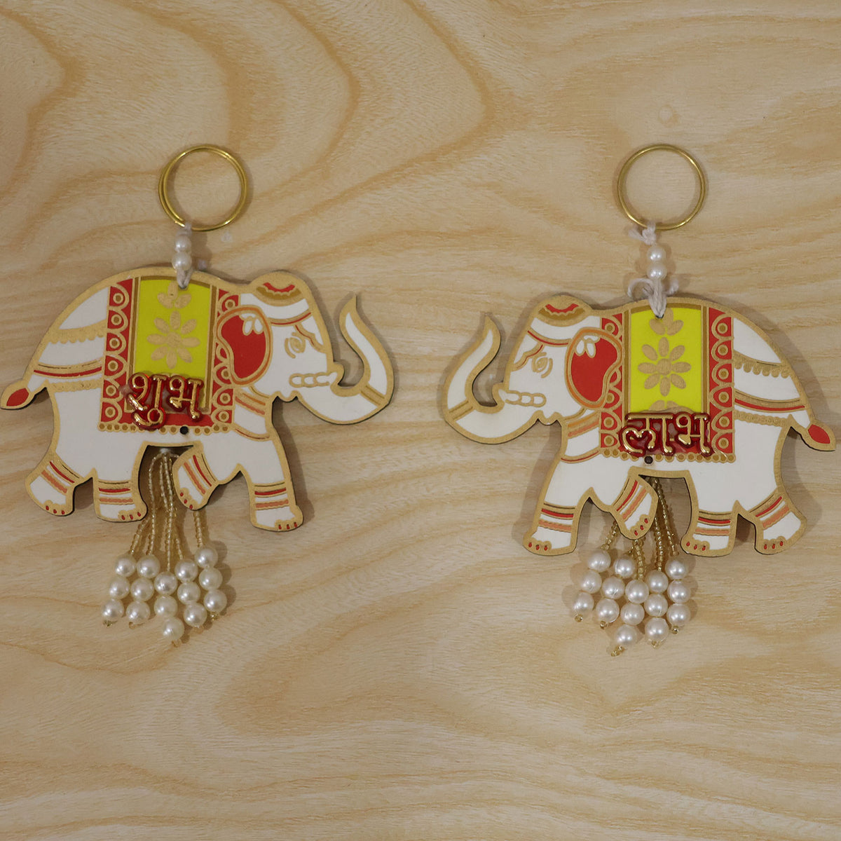 Wooden elephant Shubh Labh wall hanging set - actual product