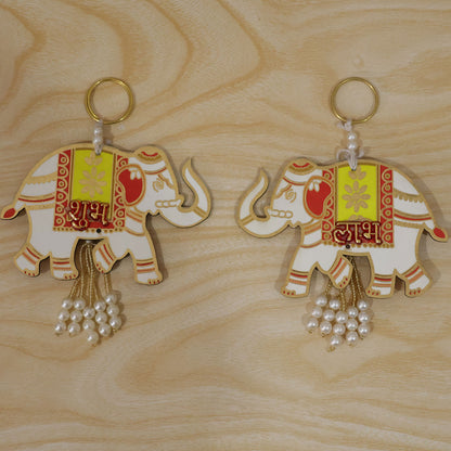 Wooden elephant Shubh Labh wall hanging set - actual product