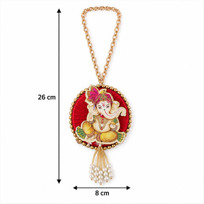 Ganesh decorative hanging with chain and bead tassels - dimensions