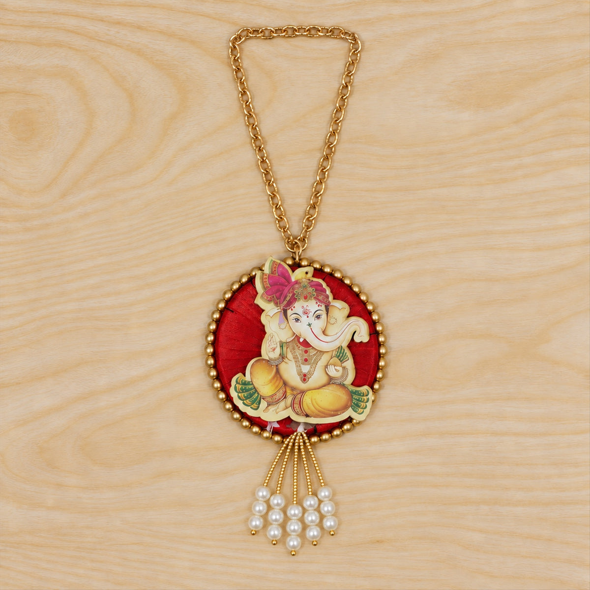 Ganesh decorative hanging with chain and bead tassels - actual product