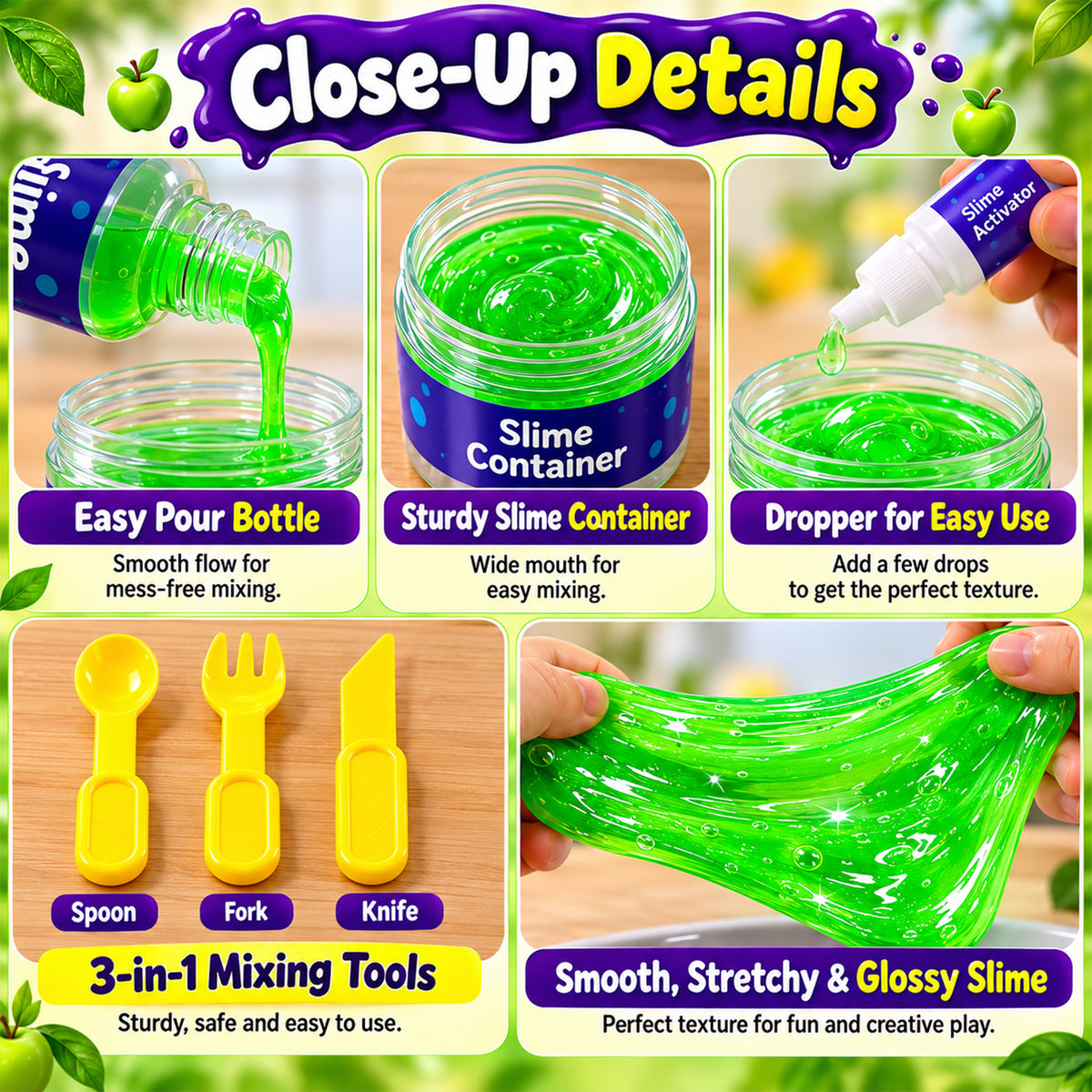 Green apple DIY slime activity kit view 07
