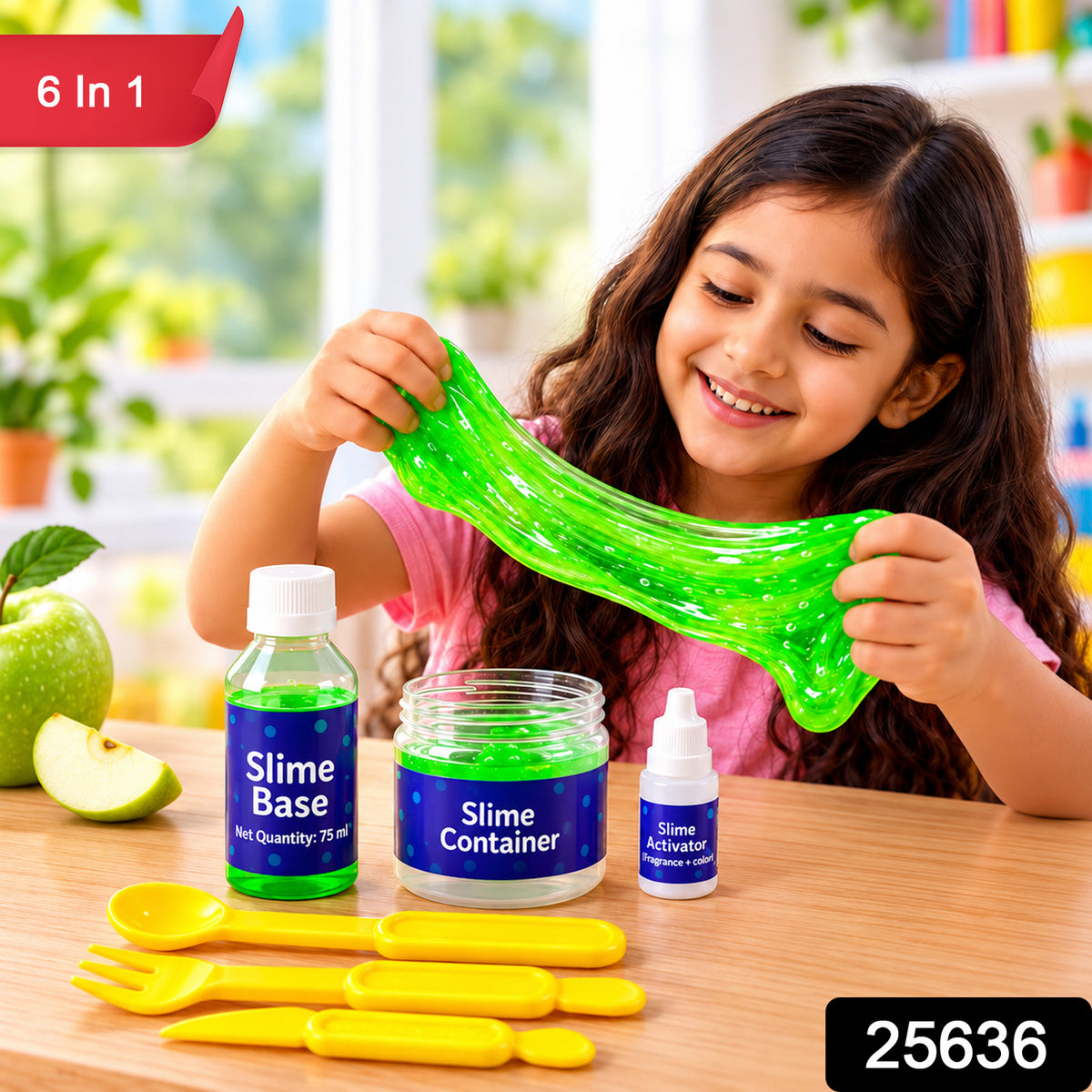 Green apple DIY slime activity kit 6 in 1 label