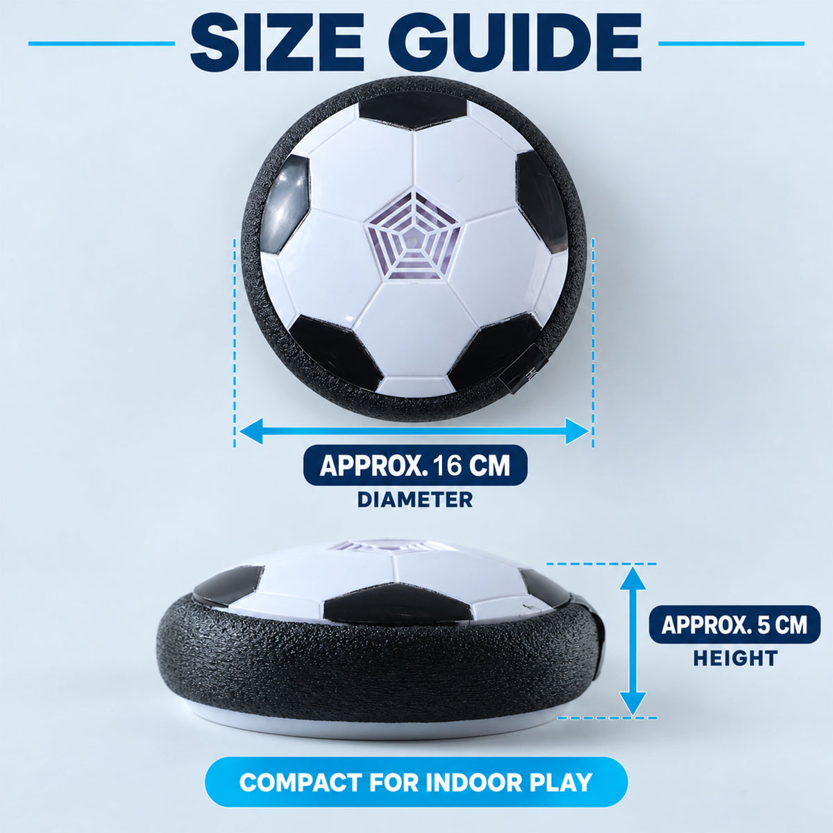 3 AA battery operated hover soccer ball - dimensions