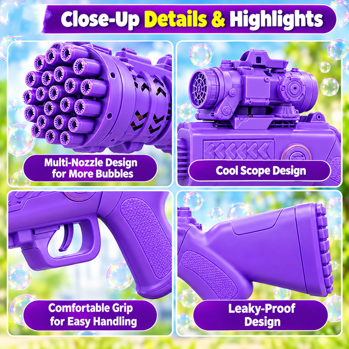 Bubble blaster toy gun with liquid and tray - view 03