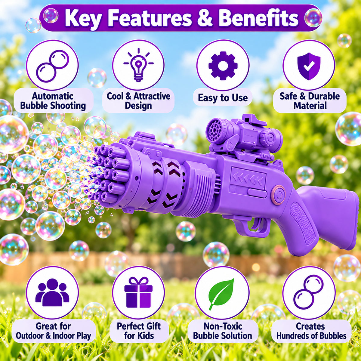 Bubble blaster toy gun with liquid and tray - view 05