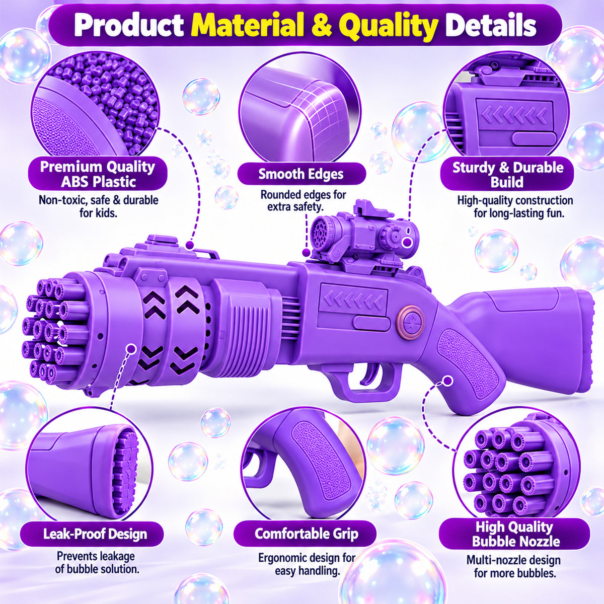 Bubble blaster toy gun with liquid and tray - view 07