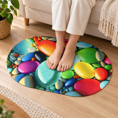 Colourful pebble print oval floor mat 01