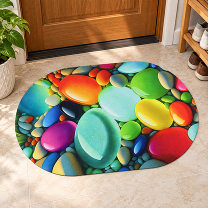 Colourful pebble print oval floor mat 04