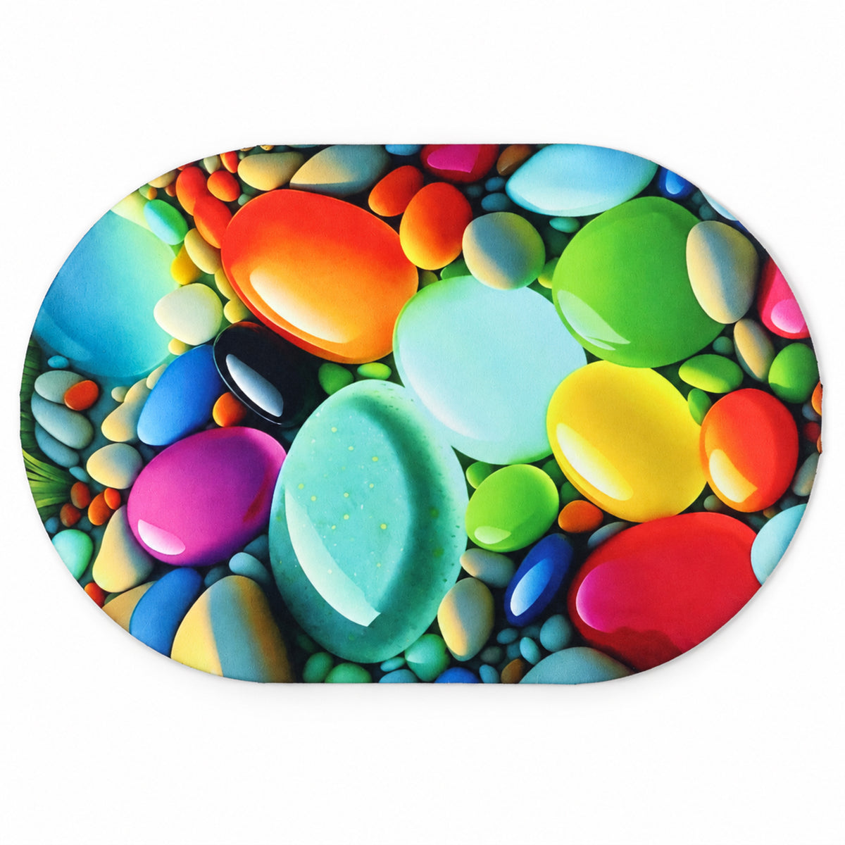Colourful pebble print oval floor mat 05