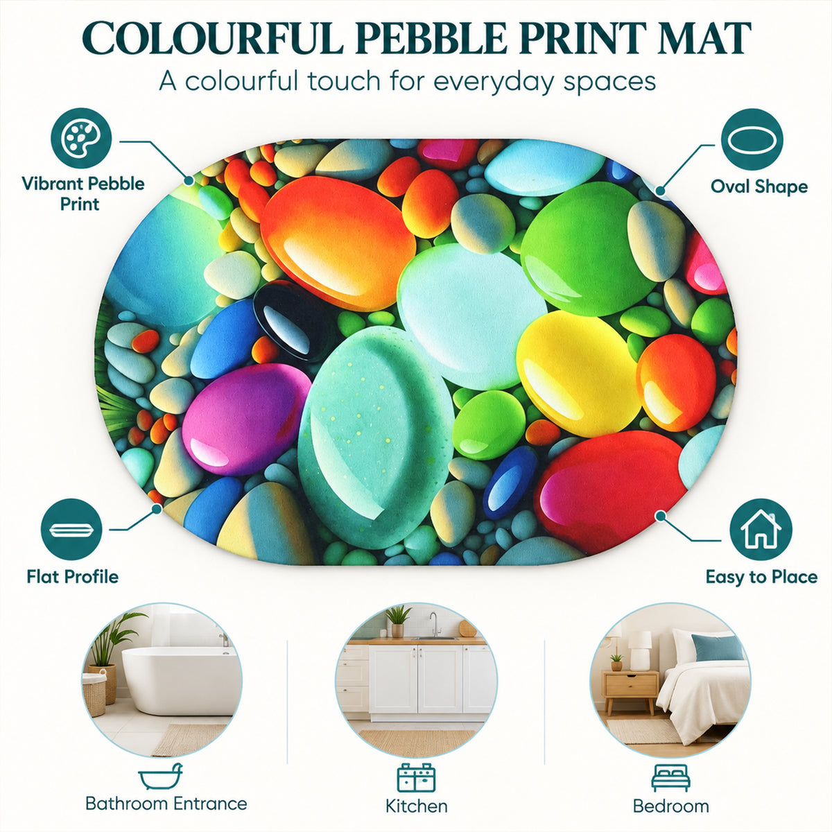 Colourful pebble print oval floor mat 06