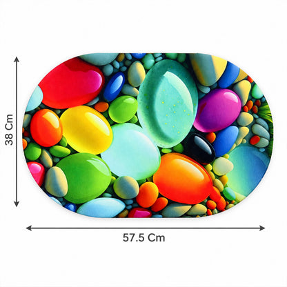 Colourful pebble print oval floor mat dimensions