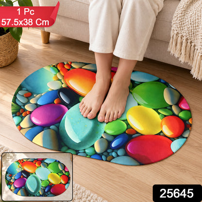 Colourful pebble print oval floor mat 1 Pc 57.5x38 Cm label